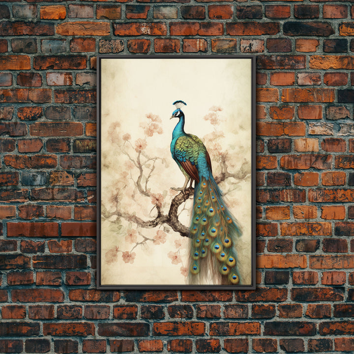 peacock wall art | peacock art print | boho wall art | peacock poster | mid century modern art | home office wall art | Farmhouse Canvas Art