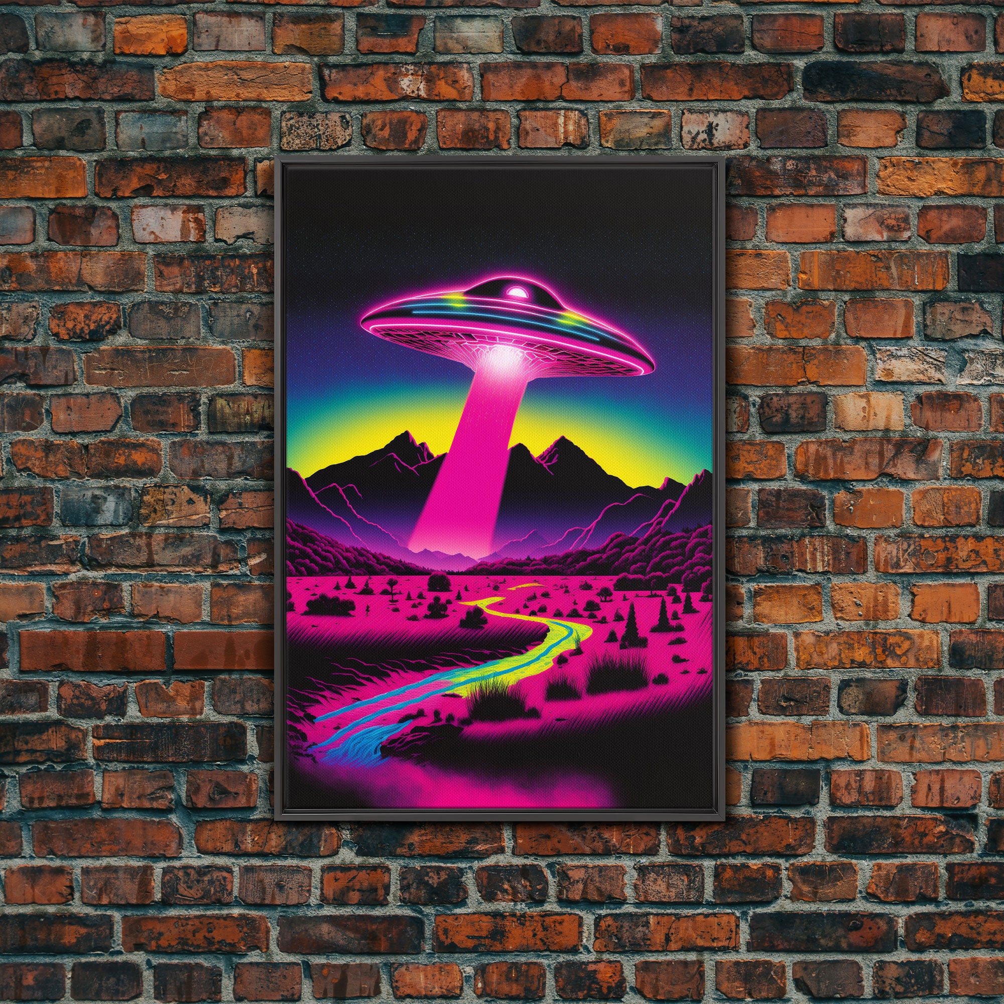 Psychedelic UFO Art, The Abduction, Retro 80s Style Scifi Art