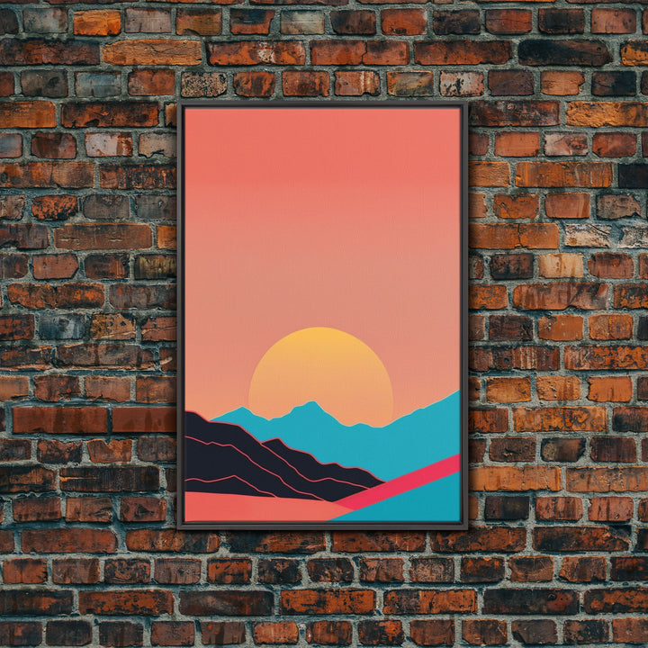 Peach Sunset, Framed Canvas Print, Minimalist Art Deco Inspired Wall Art
