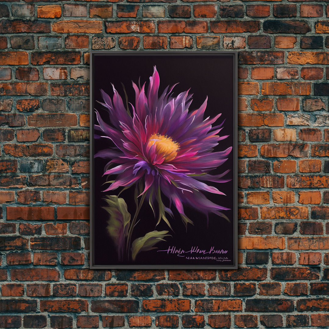 Vintage Style Flower / Botanical Painting Print / Framed Canvas Print / Beautiful Floral Decor / Boho Style Flower Art / Purple Flowers
