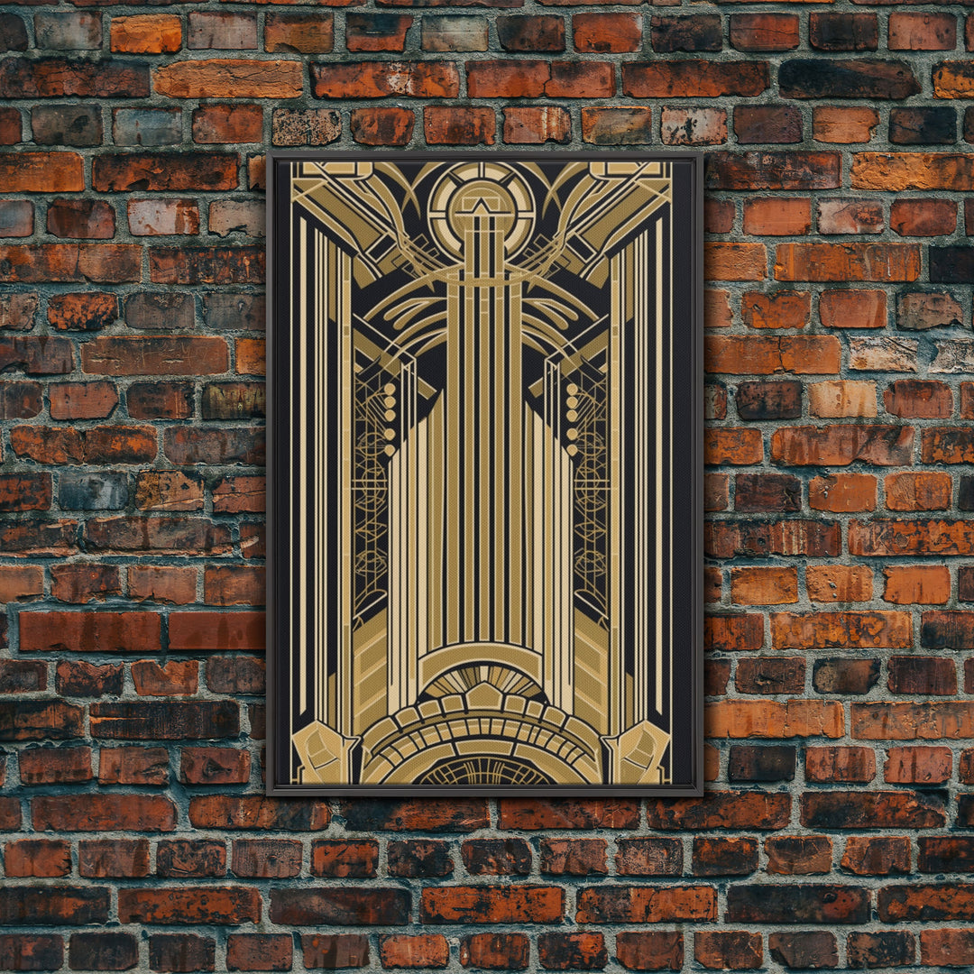 Art Deco Pattern Wall art - Framed Canvas Print - Art Deco - Gold & black art - Wonderful art - Lines art - Geometric art - Office wall art