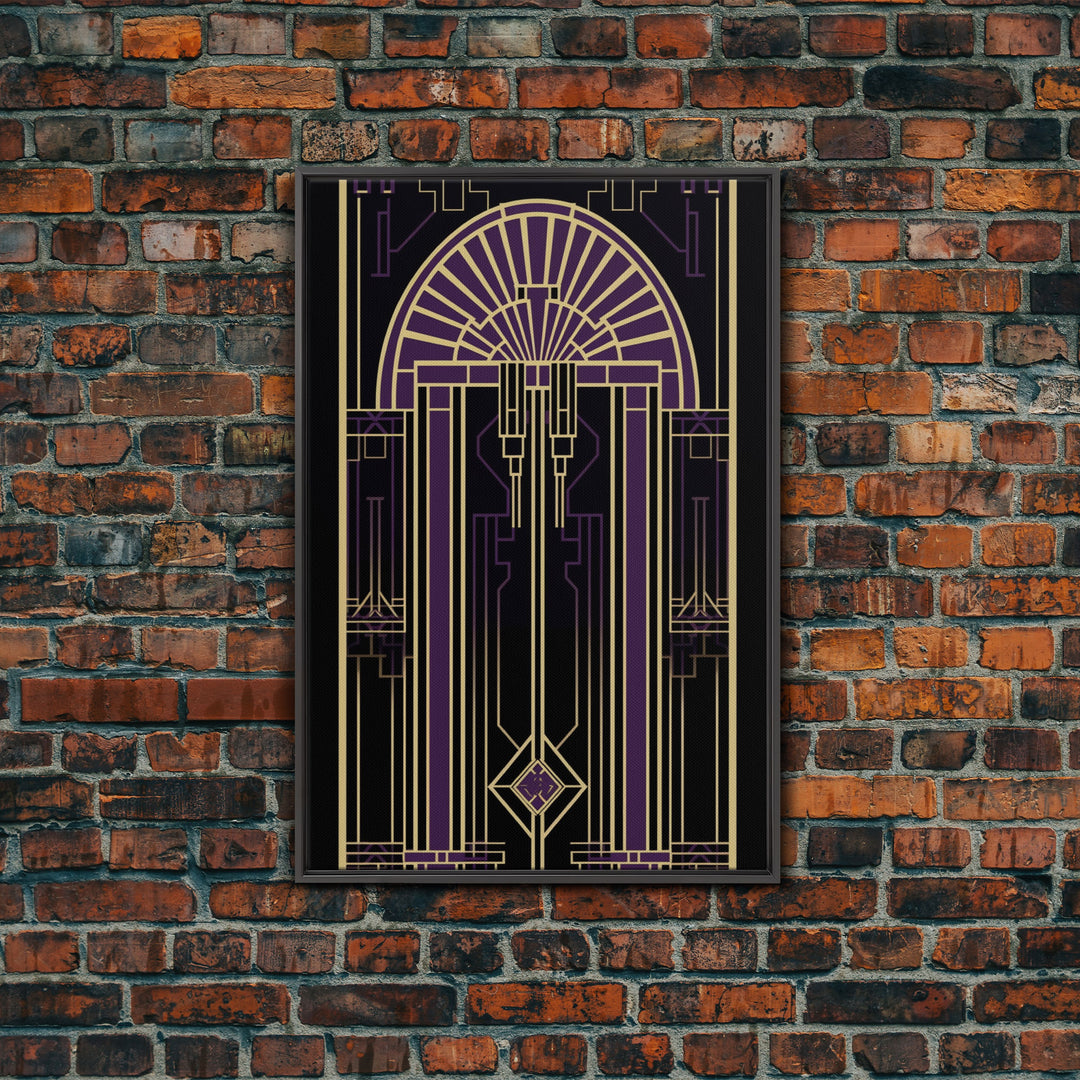 Art Deco Wall art, Framed Canvas Print, Art Deco, Gold & purple art, Living room art, Stained glass art, Office decor, Abstract art