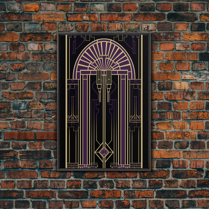 Art Deco Wall art, Framed Canvas Print, Art Deco, Gold & purple art, Living room art, Stained glass art, Office decor, Abstract art