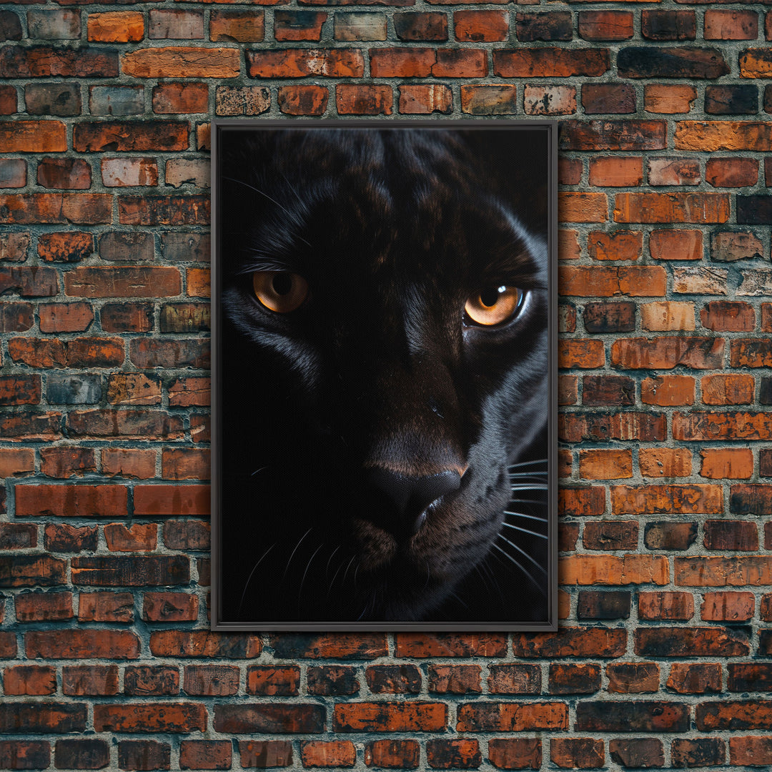 Portrait Of A Predator, Black Cat, Black Panther Photography, Framed Canvas Print, Wood Frame Wall Art