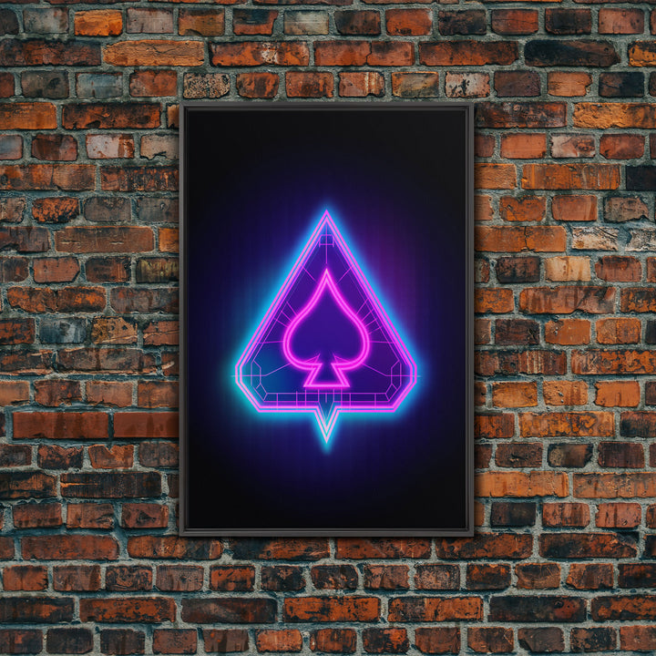 Glowing Neon Lights Pink Spades Wall Decor, Poker Wall Art, Cards, Minimalist Print, Wall Decor, Canvas Print, Wall Art, Framed Canvas