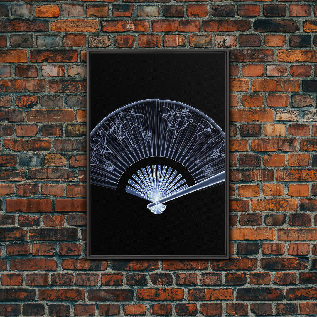 Folding Fan Wall Art, Chinese Art Print, White Fan, Black And White, Minimalist Print, Wall Decor, Canvas Print, Wall Art, Framed Canvas