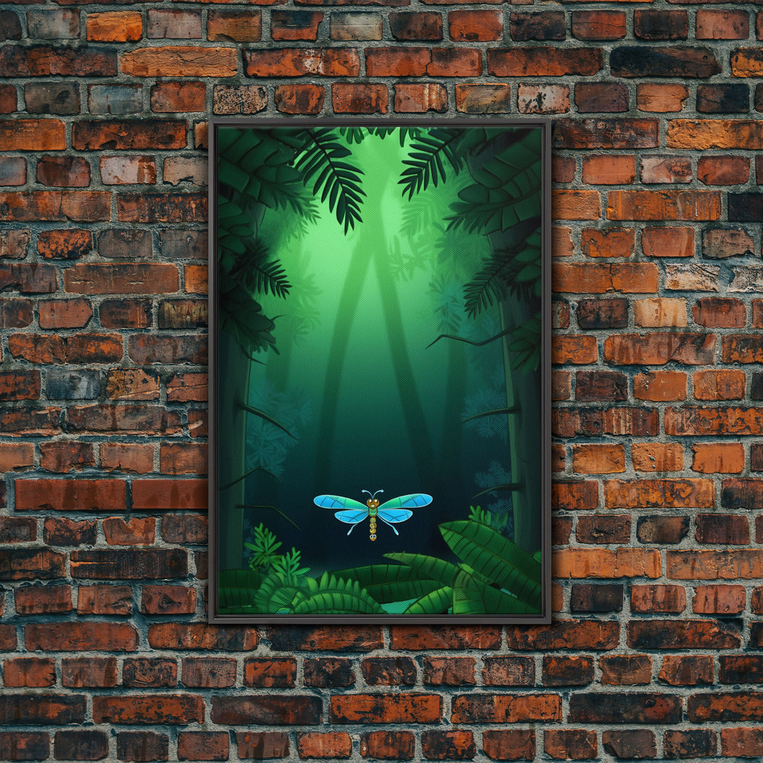 Dragonfly Wall Art, Nature Wall Decor, Woods, Trees, Green Art, Minimalist Print, Wall Decor, Canvas Print, Wall Art, Framed Canvas