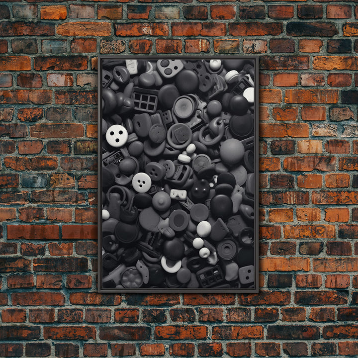 Collection Of Buttons Wall Art, Sewing Room Wall Decor, Black And White, Minimalist Print, Wall Decor, Canvas Print, Wall Art, Framed Canvas