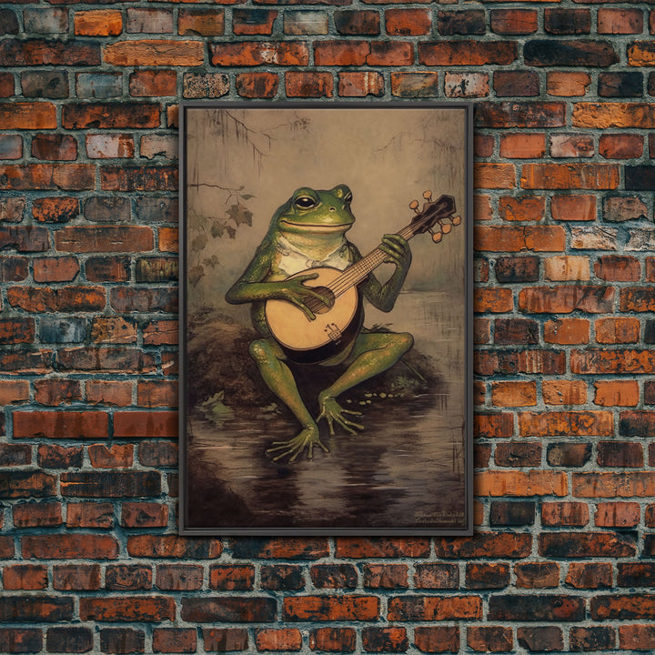 The Banjo Toad, Frog Playing A Banjo In The Moonlight, Vintage Canvas Print or Poster, Funny Frog Art, Retro Art, Vintage Print