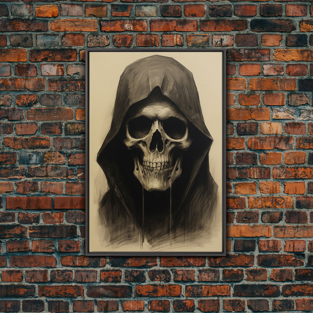 Skull Decor, Charcoal Drawing, Gothic Home Decor, Canvas Print, Wall Art, Vertical Art, Skull Gift, Human Skull Decor, Modern Art Prints