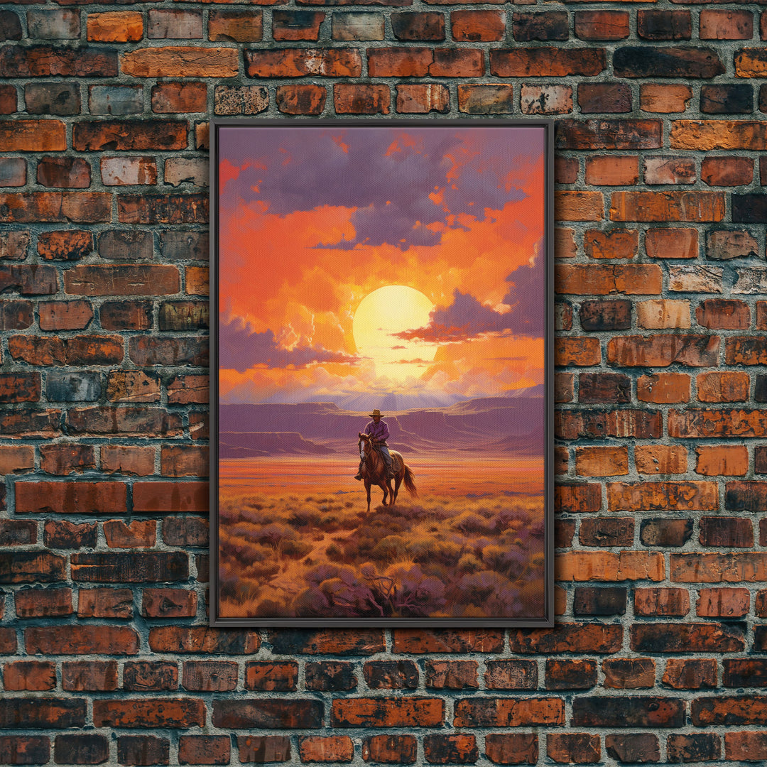 Cowboy Wall Art, Western Decor, Sunset Wall Art, Desert Art, Canvas Print, Wall Art, Vertical Art, Boys Bedroom Decor, Ranch Wall Art
