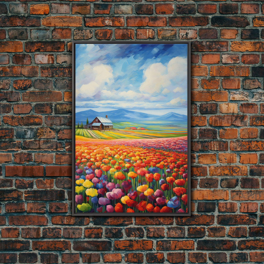 Flower Farm Wall Art, Tulip Field, Countryside Wall Print, Canvas Print, Wall Art, Vertical Art, Gifts For Grandma, Tiny House Decor