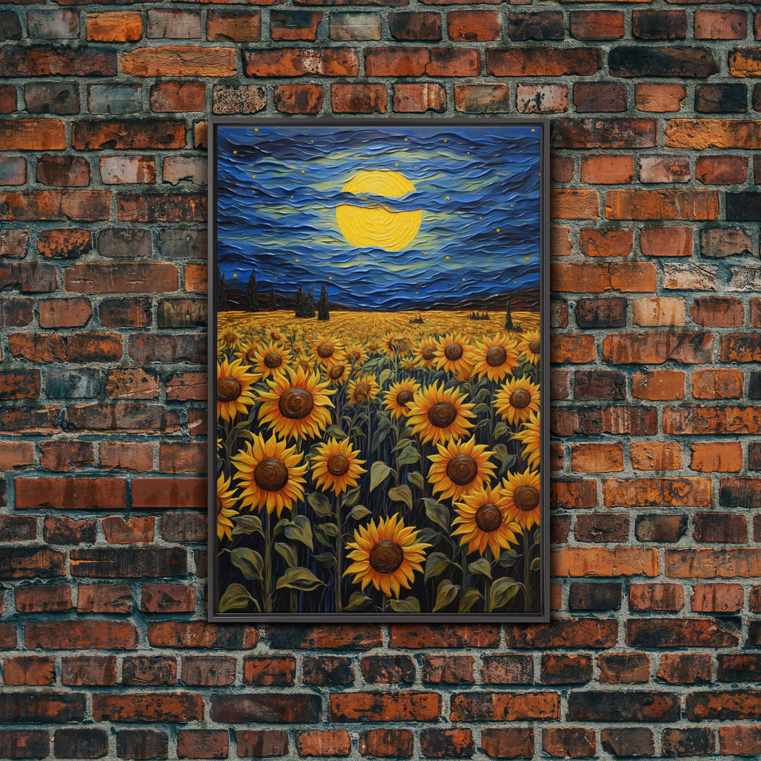 Sunflowers Wall Art, Wildflower Meadow, Starry Night, Canvas Print, Wall Art, Vertical Art, Above Couch Wall Art, Retirement Gifts, RV Decor