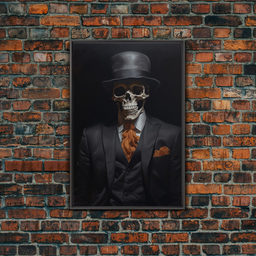 Spooky Skeleton Business Man, Halloween Art, Framed Canvas Print, Halloween Canvas, Skeleton Painting, Victorian Gothic Decor