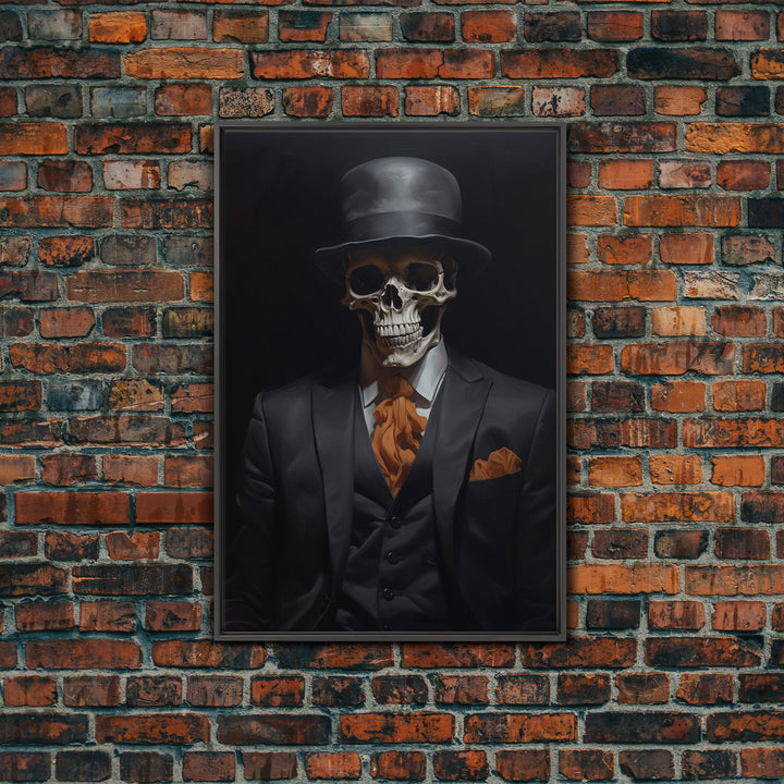 Spooky Skeleton Business Man, Halloween Art, Framed Canvas Print, Halloween Canvas, Skeleton Painting, Victorian Gothic Decor