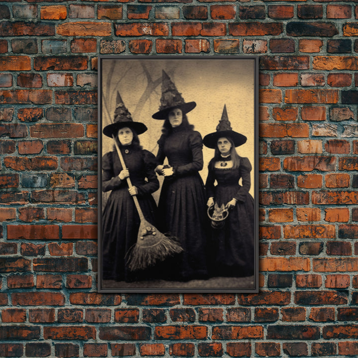 Victorian Witches, Vintage Tintype Style Photograph, Framed Canvas Print, Gothic Wall Art, Dark Academia, Witch Art