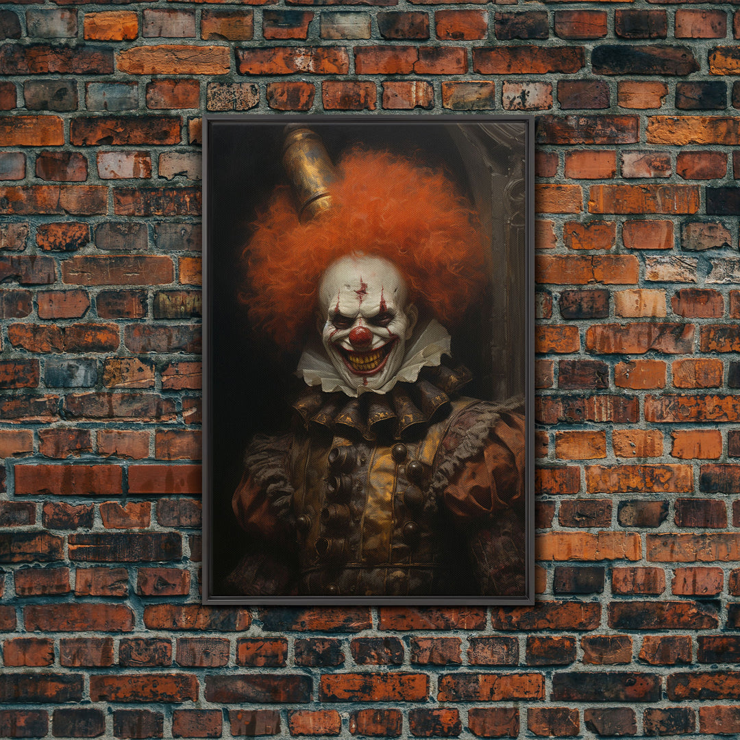 Scary Victorian Clown, Coulrophobia, Framed Canvas Print, Victorian Gothic Halloween Art, Oddities and Curiosities, Halloween Decoration