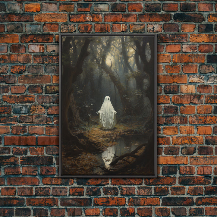 Ghost Dancing In A Haunted Forest, Vintage Canvas, Framed Canvas, Art Canvas Print, Dark Academia, Haunting Ghost, Halloween Decoration