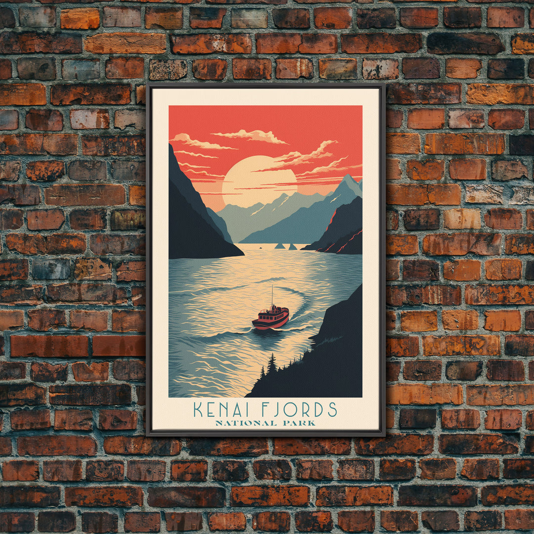 Kenai Fjords National Park Alaska Travel Art, National Park Print, Minimalist Travel Art, Midcentury Modern Style Landscape Painting