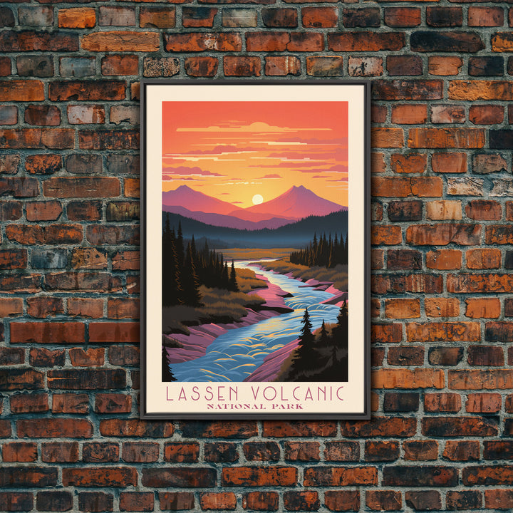 Lassen Volcanic National Park California Travel Art, National Park Print, Minimalist Travel Art, Midcentury Modern Style Landscape Painting