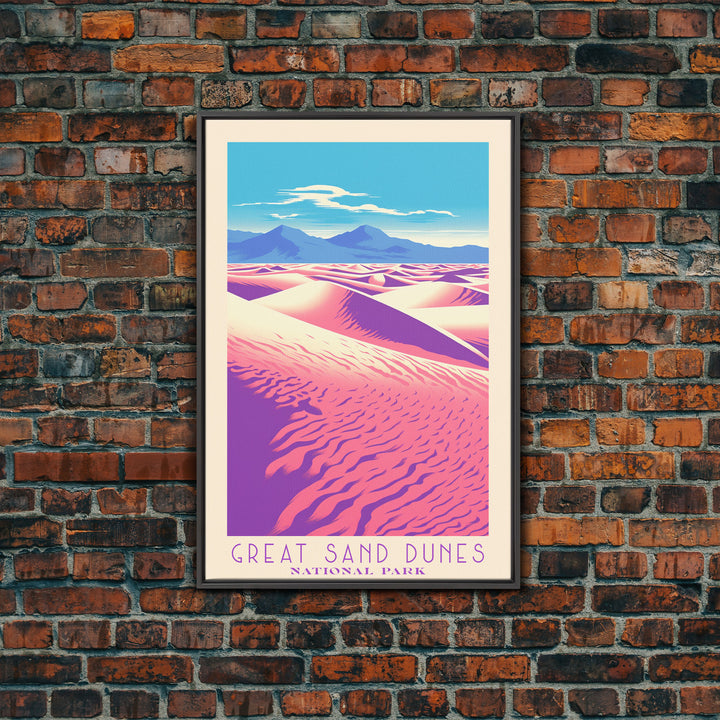 Great Sand Dunes National Park Travel Poster Art, Canvas Print Wall Art, Colorado Travel Art, Midcentury Modern Travel Decor, MCM Wall Art