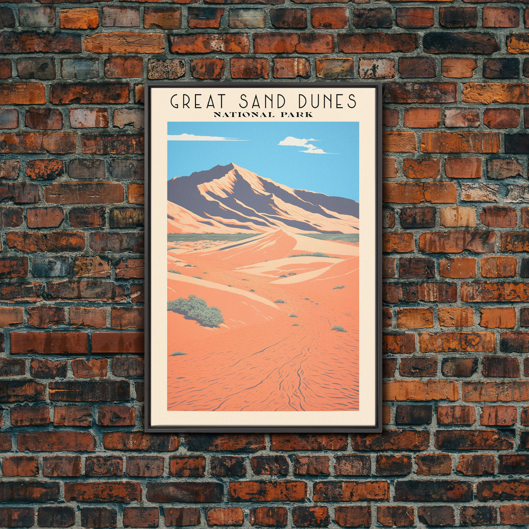 Great Sand Dunes National Park Travel Poster Art, Canvas Print Wall Art, Colorado Travel Art, Midcentury Modern Travel Decor, MCM Wall Art