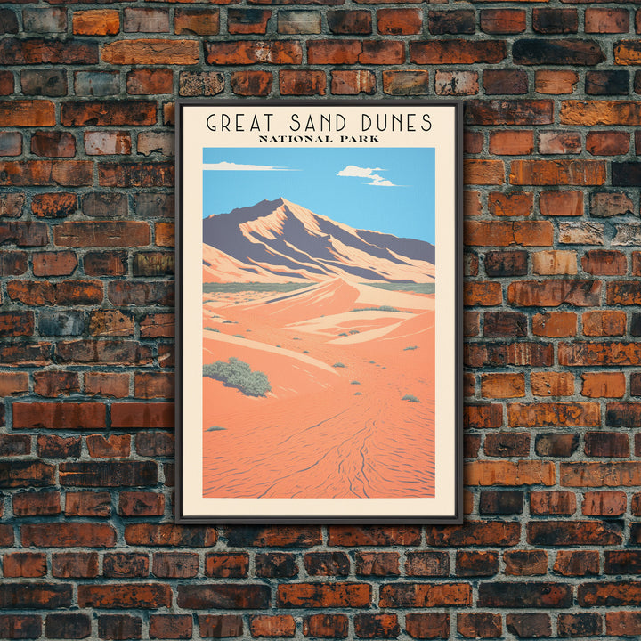 Great Sand Dunes National Park Travel Poster Art, Canvas Print Wall Art, Colorado Travel Art, Midcentury Modern Travel Decor, MCM Wall Art