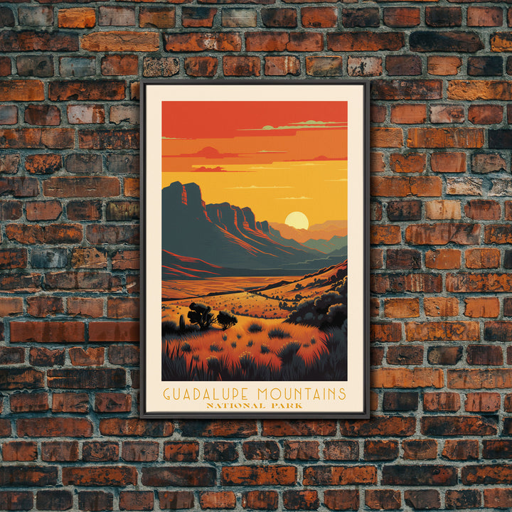 Guadalupe Mountains National Park Texas Travel Art, National Park Print, Minimalist Travel Art, Midcentury Modern Style Landscape Painting