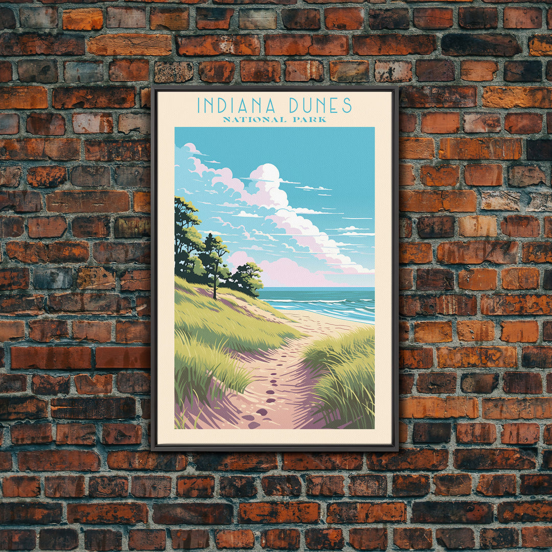 Indiana Dunes National Park Travel Poster Art, Canvas Print Wall Art, Indiana Travel Art, Midcentury Modern Travel Decor, Wall Art