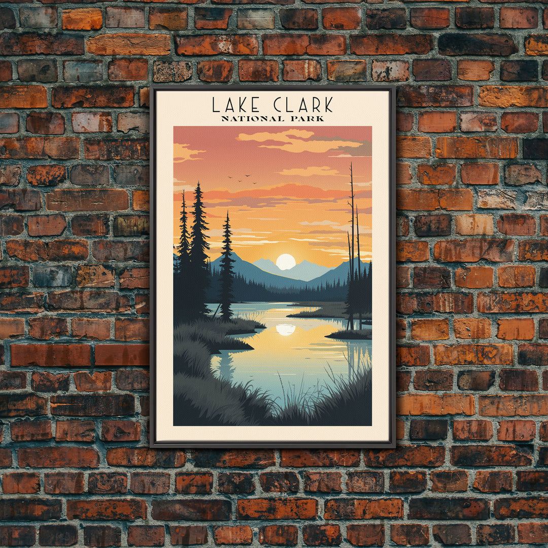 Lake Clark National Park Alaska Travel Art, National Park Print, Minimalist Travel Art, Midcentury Modern Style Landscape Painting