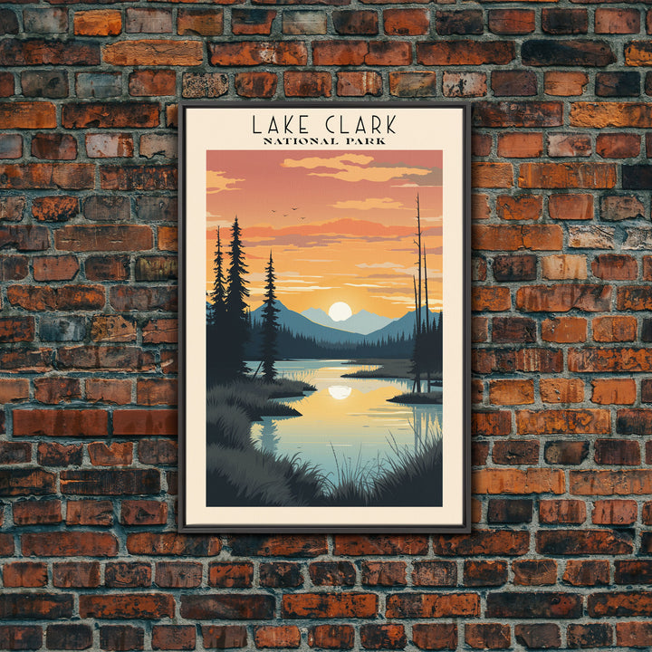 Lake Clark National Park Alaska Travel Art, National Park Print, Minimalist Travel Art, Midcentury Modern Style Landscape Painting