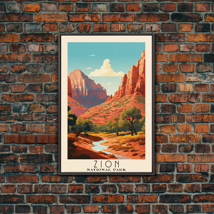 Zion National Park Utah Travel Art, National Park Print, Minimalist Travel Art, Midcentury Modern Style Landscape Painting