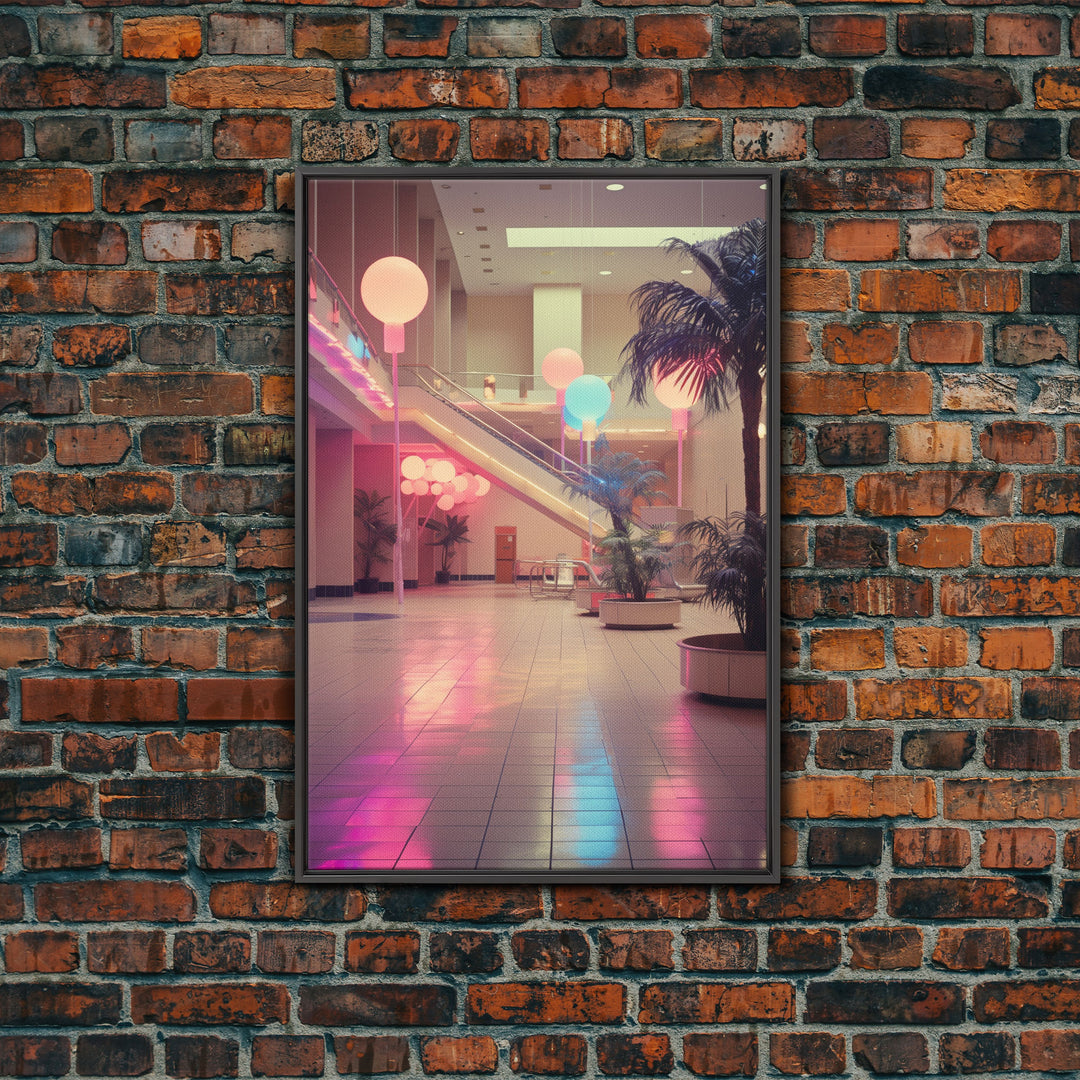 Photo Of A 1980s Mall, Framed Canvas Print, Liminal Spaces, Vaporwave Aesthetic Wall Art, Game Room Decor