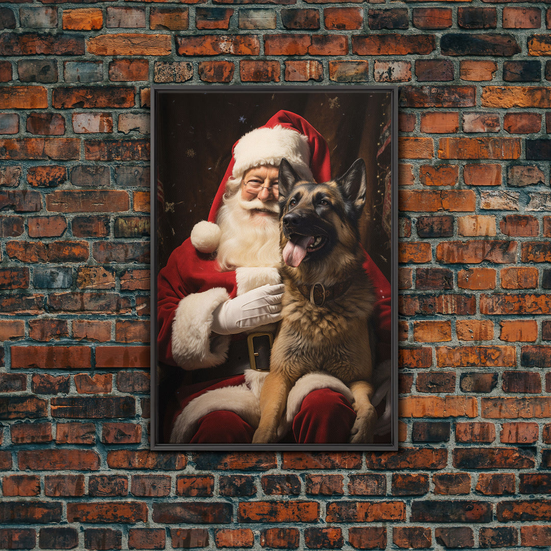 Santa Claus And His Belgian Malinois, Christmas Wall Art, Dog Gift, Christmas Dog, Winter Wall Art, Santa Decor, Santa Art Print, Cute Dog