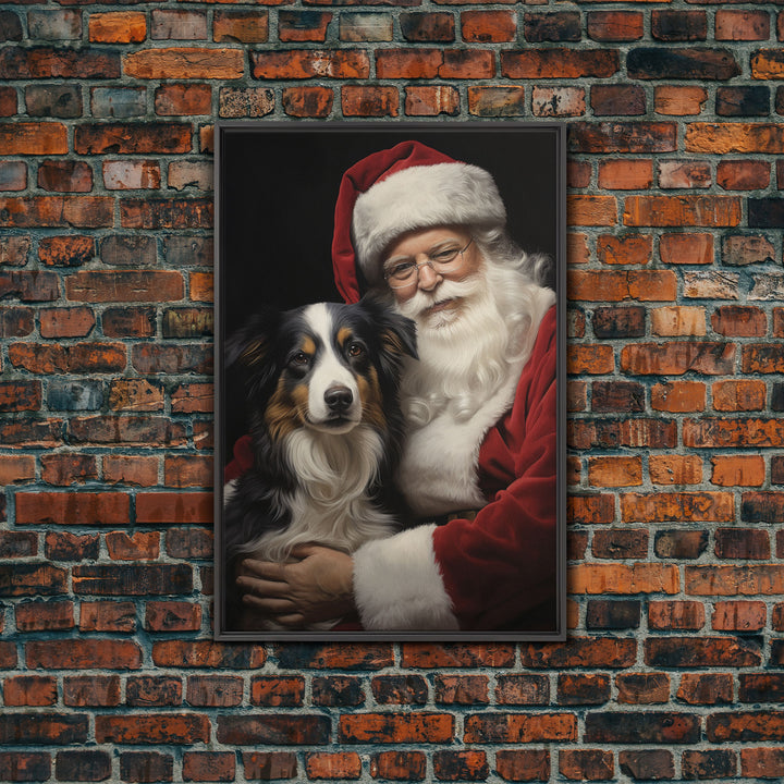 Santa Claus And His Border Collie, Christmas Wall Art, Dog Gift, Christmas Dog, Winter Wall Art, Santa Decor, Santa Art Print, Cute Dog