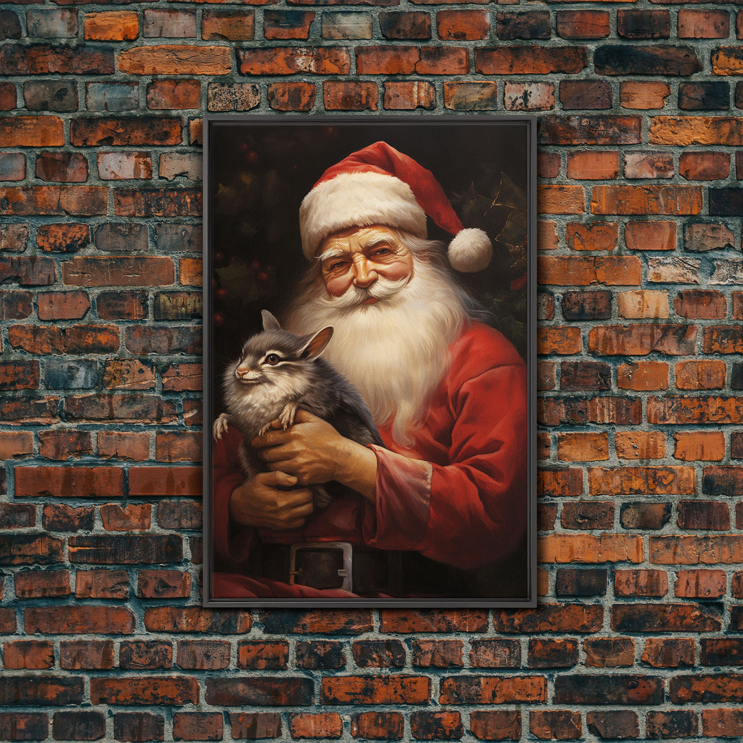 Santa Claus And His Chinchilla, Christmas Wall Art, Dog Gift, Christmas Dog, Winter Wall Art, Santa Decor, Santa Art Print, Chinchilla Print