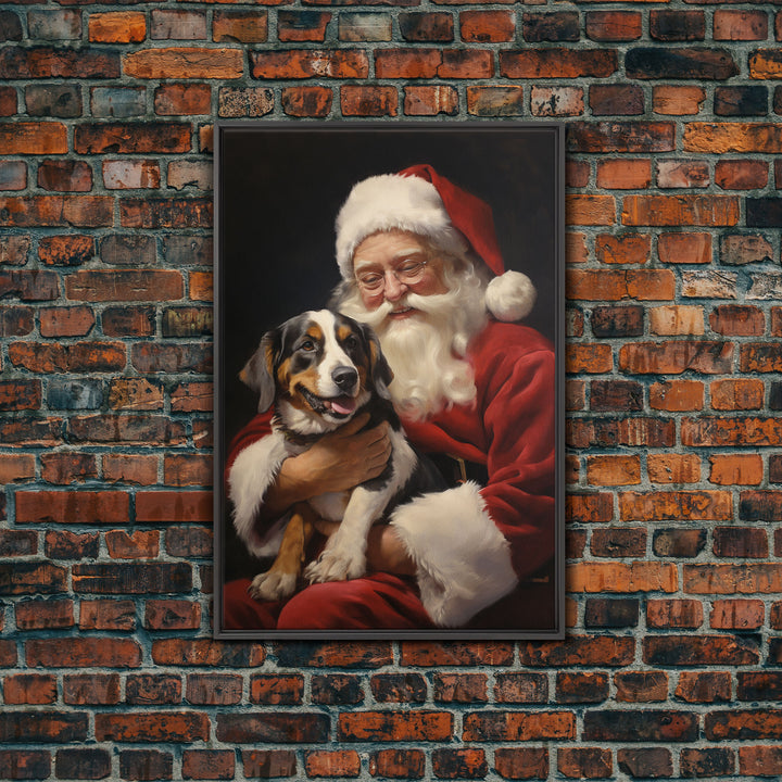 Santa Claus And His Beagle, Christmas Wall Art, Dog Gift, Christmas Dog, Winter Wall Art, Santa Decor, Santa Art Print, Cute Dog Print