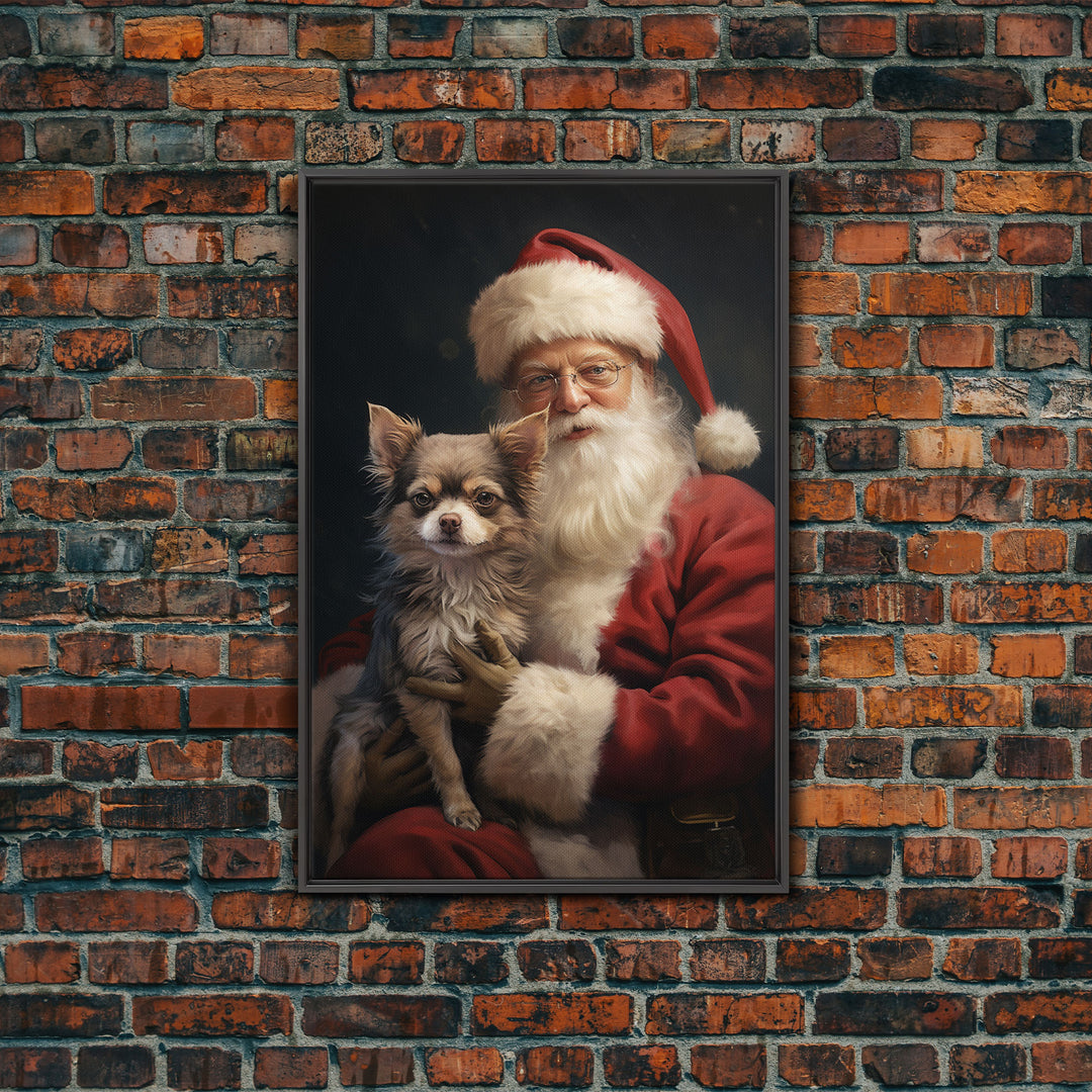 Santa Claus And His Chihuahua, Christmas Wall Art, Christmas Dog, Winter Wall Art, Santa Decor, Santa Art Print, Farmhouse Christmas