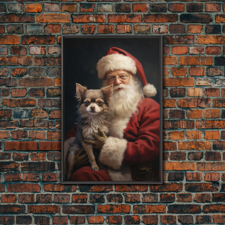 Santa Claus And His Chihuahua, Christmas Wall Art, Christmas Dog, Winter Wall Art, Santa Decor, Santa Art Print, Farmhouse Christmas