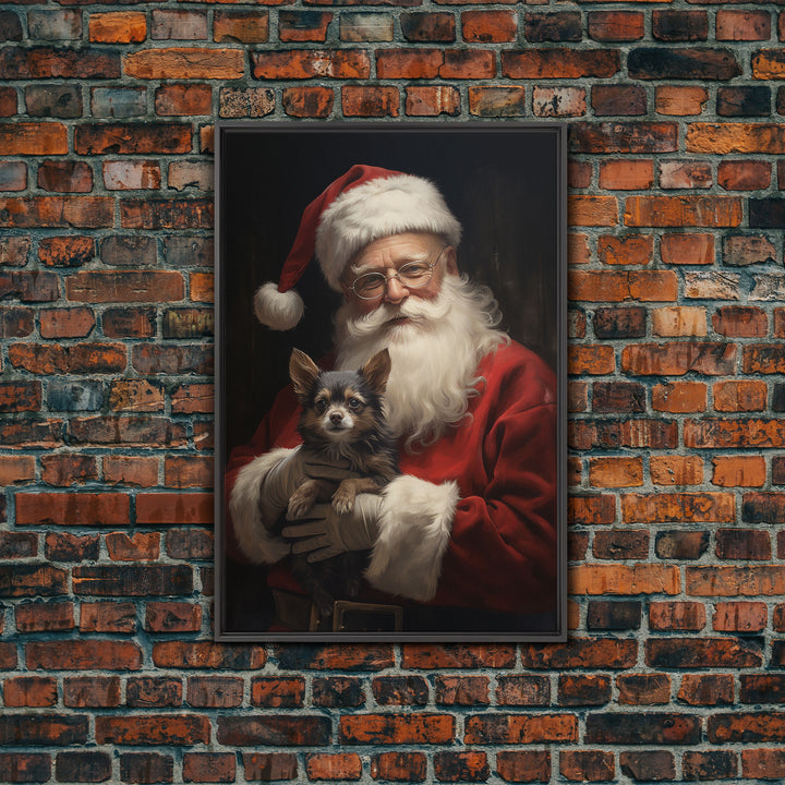 Santa Claus And His Chihuahua, Christmas Wall Art, Christmas Dog, Winter Wall Art, Santa Decor, Santa Art Print, Farmhouse Christmas