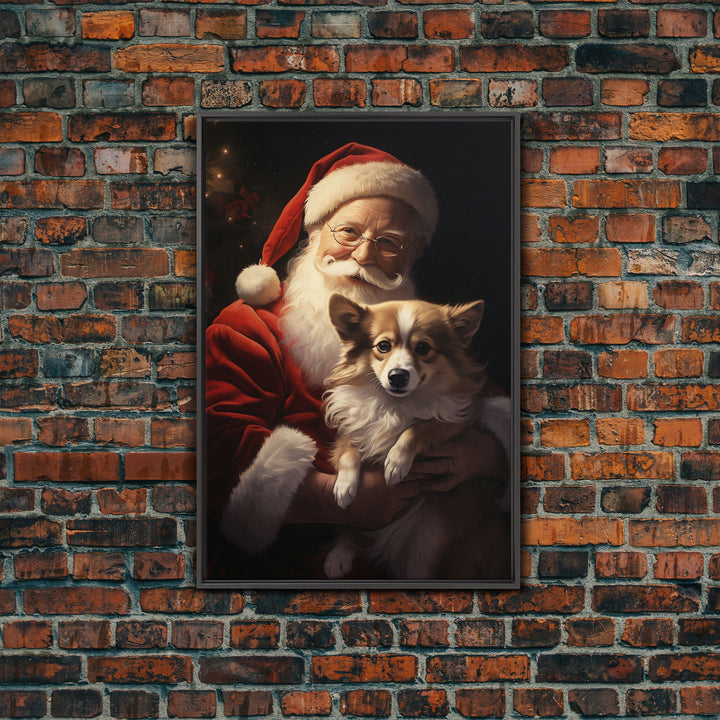 Santa Claus And His Corgi, Christmas Wall Art, Christmas Dog, Winter Wall Art, Santa Decor, Santa Art Print, Farmhouse Christmas