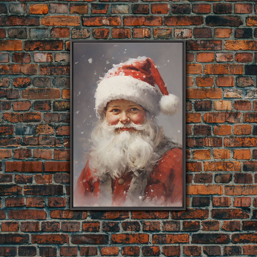Santa Painting, Santa Print, Framed Canvas Print, Christmas Decor, Portrait of Santa, Farmhouse Christmas, Minimalist Christmas Art