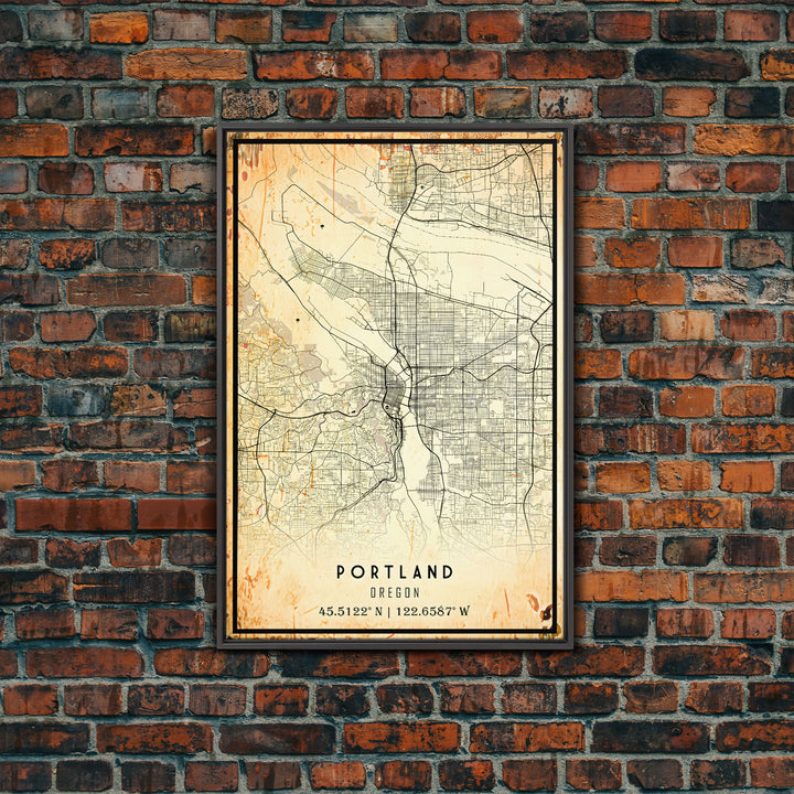 Portland Oregon Street Map, Framed Canvas Art, Oregon United States Road Map Wall Art, Office Wall Art, Portland Wall Decor for Office