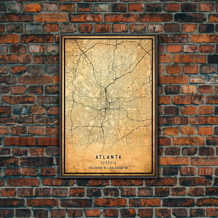 Old Atlanta City Map Wall Art Canvas Print, Vintage Style Atlanta  Map, Framed Wall Art, Cool Atlanta Georgia Wall Art, Office Decor