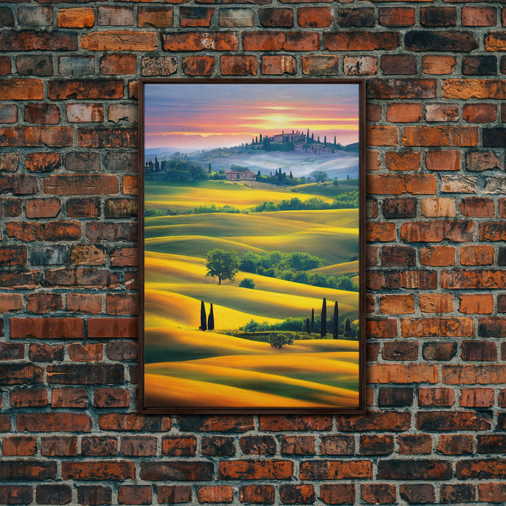 Italian Countryside at Sunset, Italy Art, Framed Canvas Print, Ready To Hang Framed Wall Art, Living Room Wall Hanging