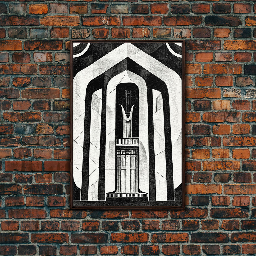 Art Deco Black And White Art Print, Art Deco Architecture, Framed Canvas Print, Ready To Hang Framed Wall Art, Living Room Wall Hanging
