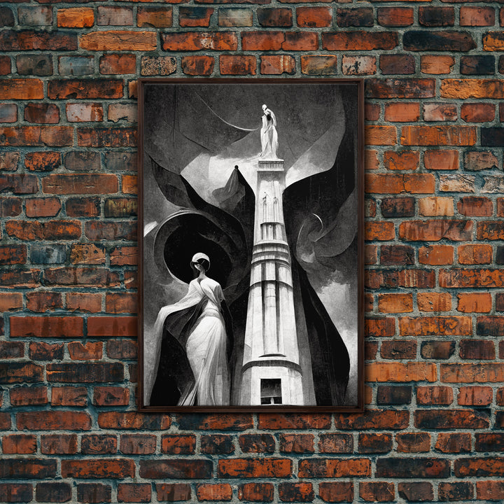 Vintage Style Art Deco Statue Study, Framed Canvas Print, Retro Style Wall Art, 1920s - 1930s style Art