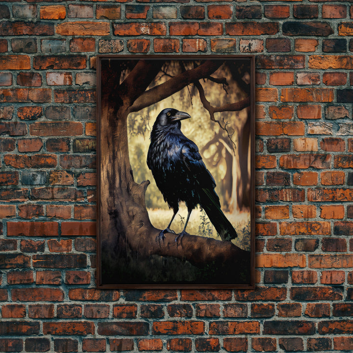 Portrait of a raven, cool crow art, framed canvas print