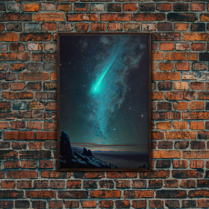 Shooting Star over an Arizona desert landscape, framed canvas print, milky way galaxy starry night sky art