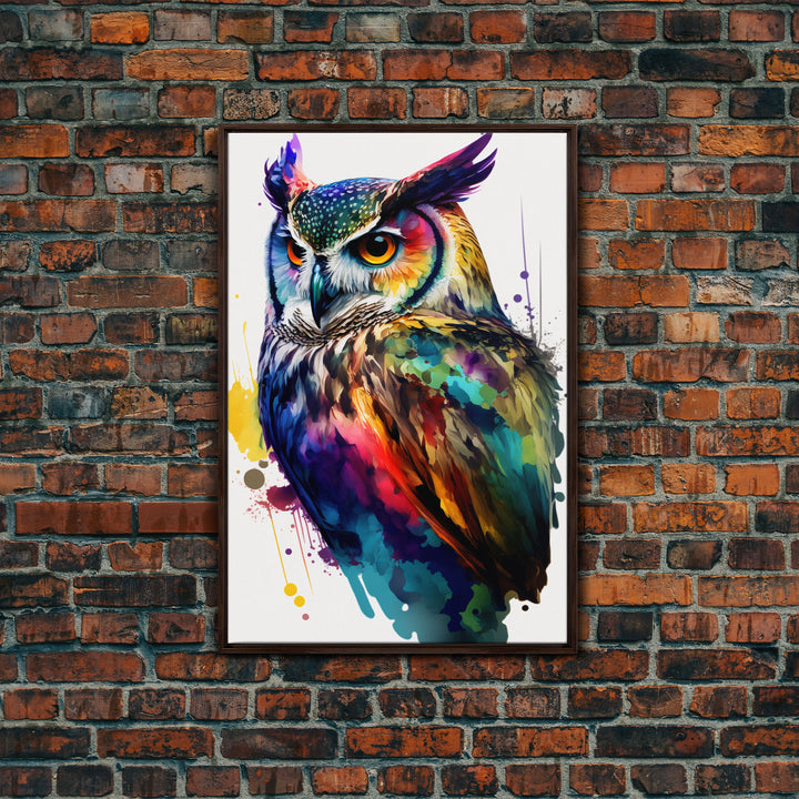 Watercolor Owl Painting Canvas Print, Framed Canvas Art, Pop Art Style, Owl Decor, Owl Print, Owl Art